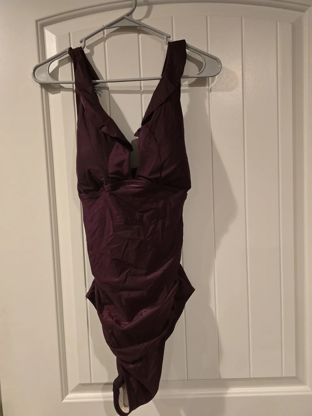 NWT Kona Sol Burgundy Ruffle V-Neck Ruched One-Piece Swimsuit Sz XL